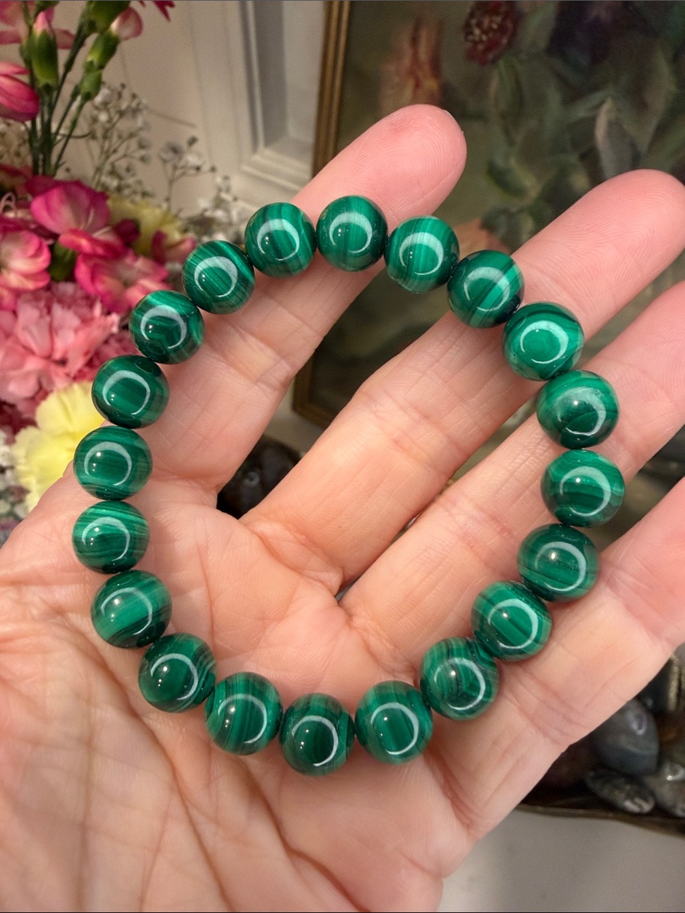 Malachite Bead Stretch Bracelet:B1264